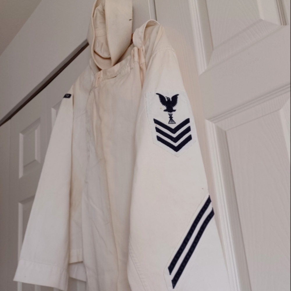 50s - 60s Vintage White USA Navy Sailor Uniform Shirt, Pants, Hat. Retro History